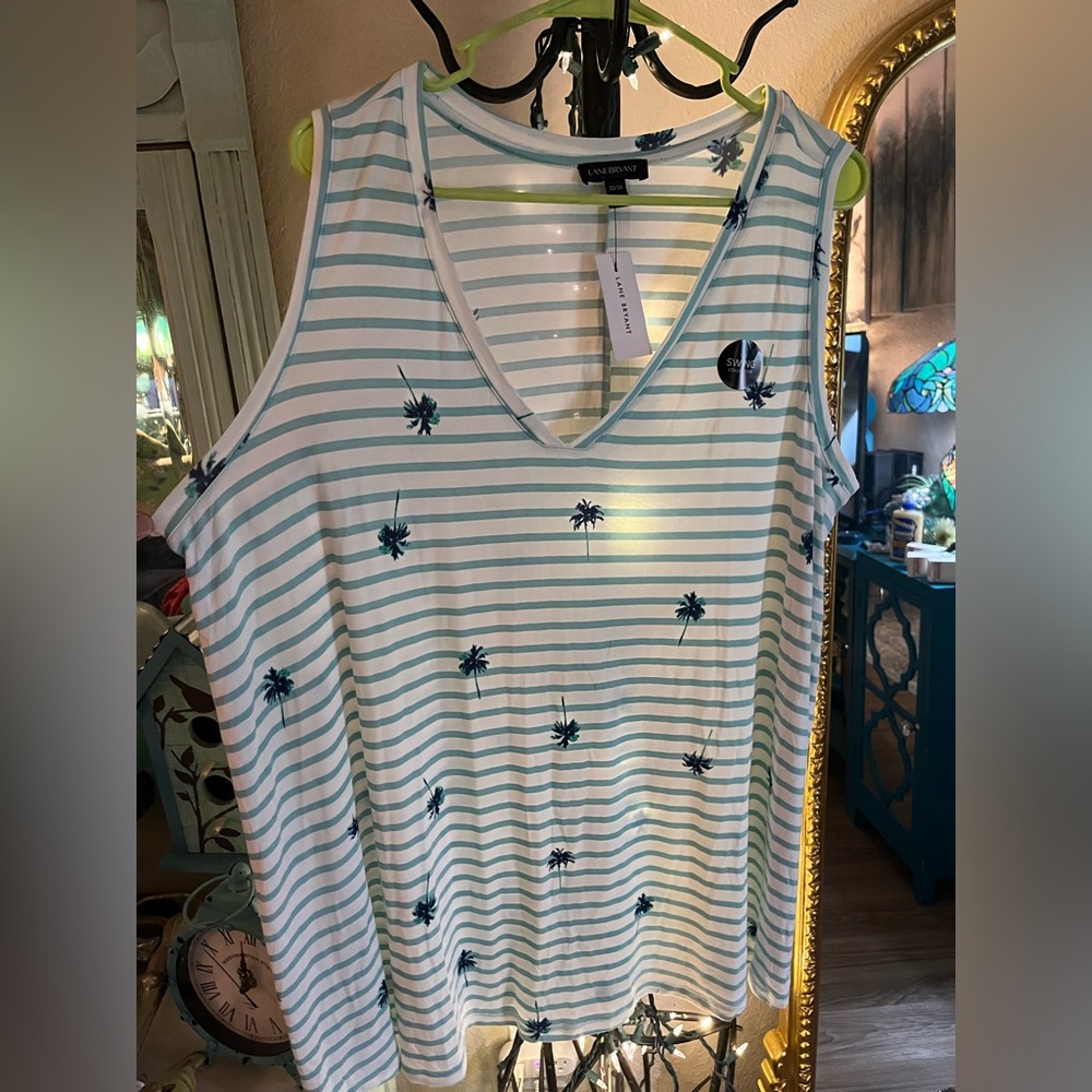 Lane Bryant Striped Palm Tree Tank Sz 22/24 - Picture 3 of 6